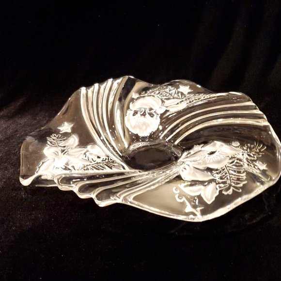 Mikasa Christmas Medley 9" Bon Bon Bowl Clear Crystal Frosted Swirled Candy Dish - Picture 2 of 6